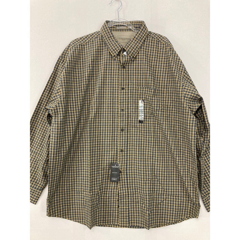 New Haggar Button Down Shirt XL Multi Plaid Generations Cotton Long Sleeve Relax